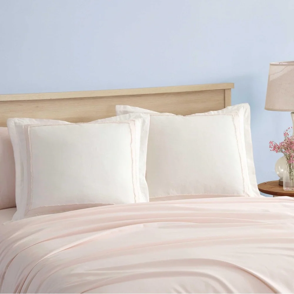 Laura Ashley Mila Pink Euro Sham 26x26 White Cotton Pillow Cover Contrast Border